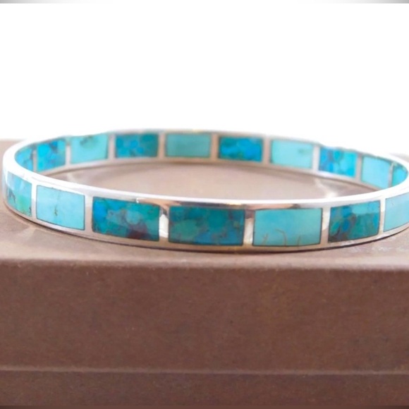 Silpada RARE Vintage Sterling
Silver Turquoise High Seas Inlay
Bangle Bracelet - Picture 7 of 10